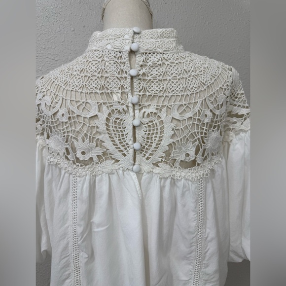 Anthropologie Mock-Neck Puff-Sleeve Lace Blouse Size XLP - Picture 9 of 13